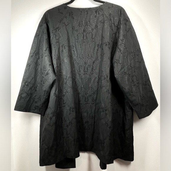 NWT EILEEN FISHER Jacquard‎ Embroidered Open Front Black Shimmer Blazer Size 2X - Picture 10 of 12